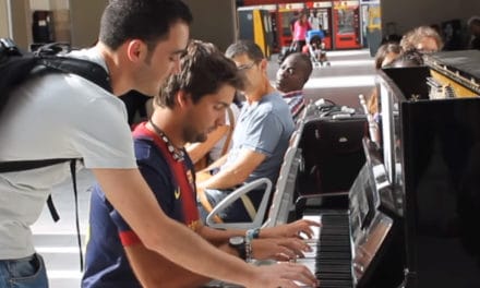 Two Travelers Improvise on a piano at the train station in paris